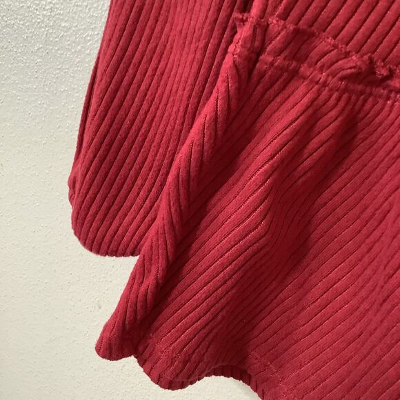 Red Ribbed Layered Ruffle Feminine Cozy Casual Autumn Fall Long Sleeve Top L - Picture 6 of 9